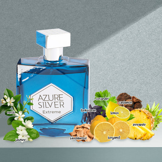 Azure Silver Extreme Spray Cologne Eau De Toilette For Men- 100ML/3.4 FL.OZ.