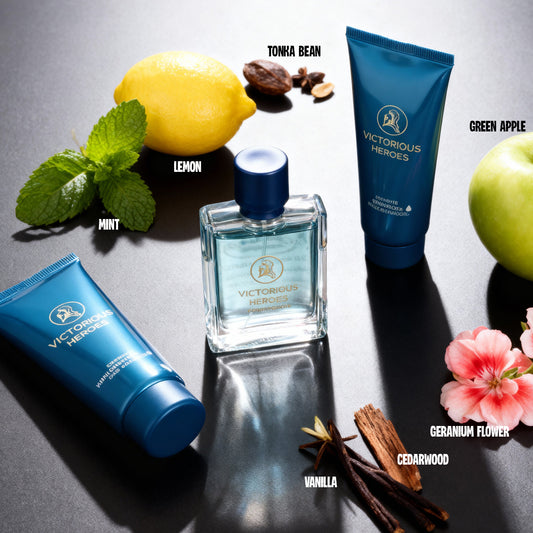 Victorious Heroes After Shave Cream, Spray Perfume Eau De Toilette, Shower Gel For Men - 50ML/1.7FL.OZ/3 GIFT SET