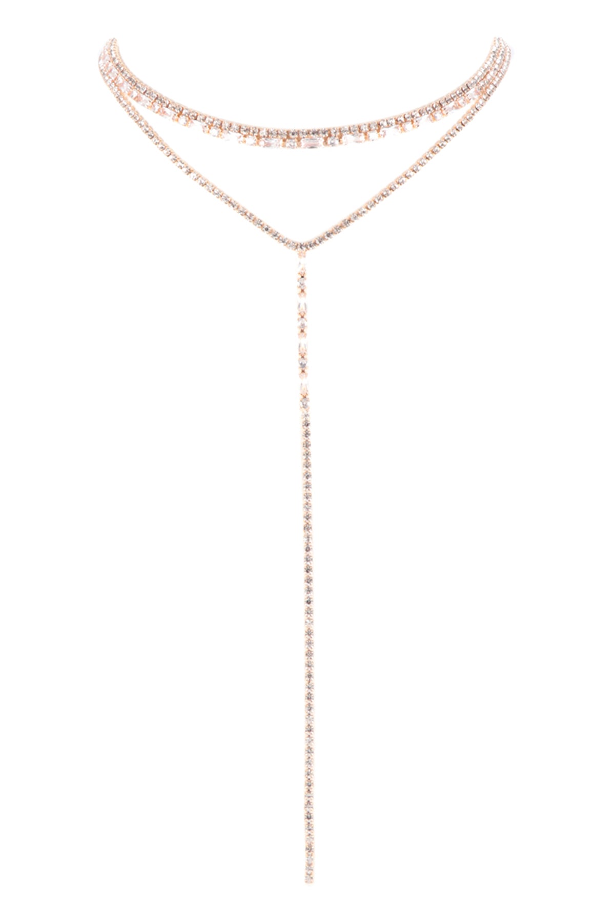 Cubic and Rhinestone Choker T Collar Set Necklace