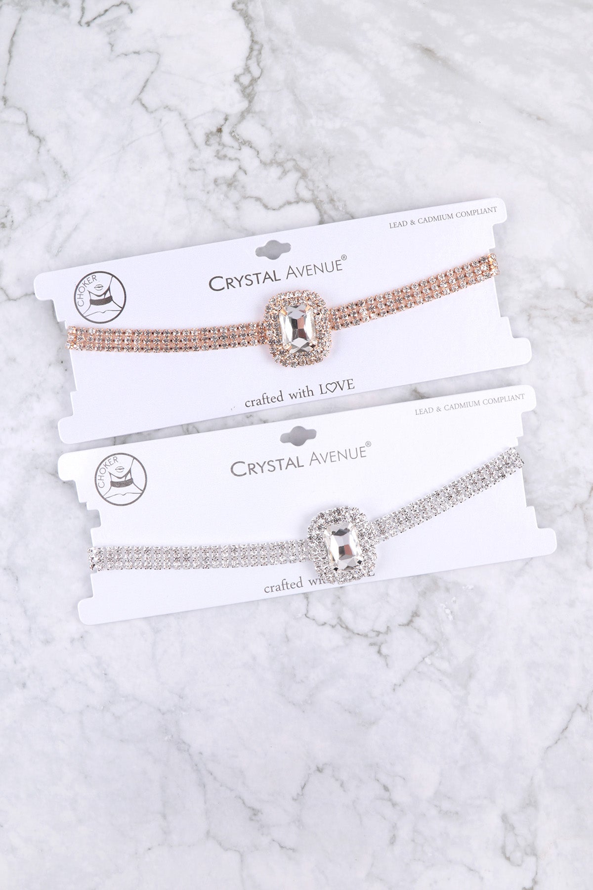 Big Rectangle Rhinestone 3 Row Choker Necklace