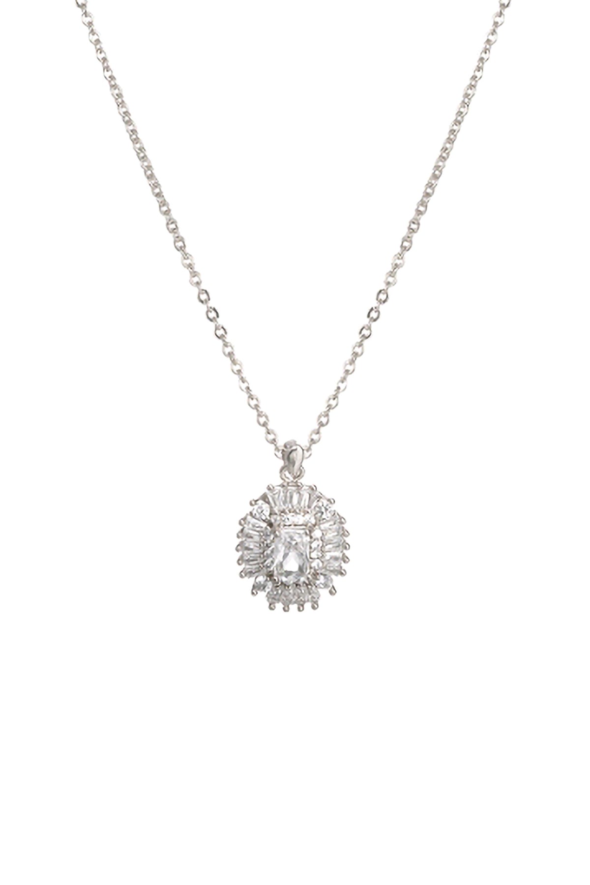 Cubic Zirconia Rectangle Oval center Stone Pendant Necklace