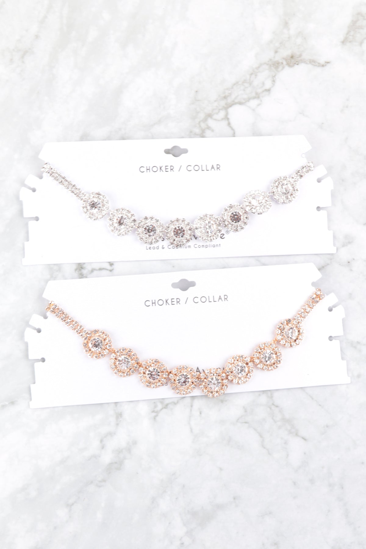 Rhinestone Round Halo Choker Collar Necklace