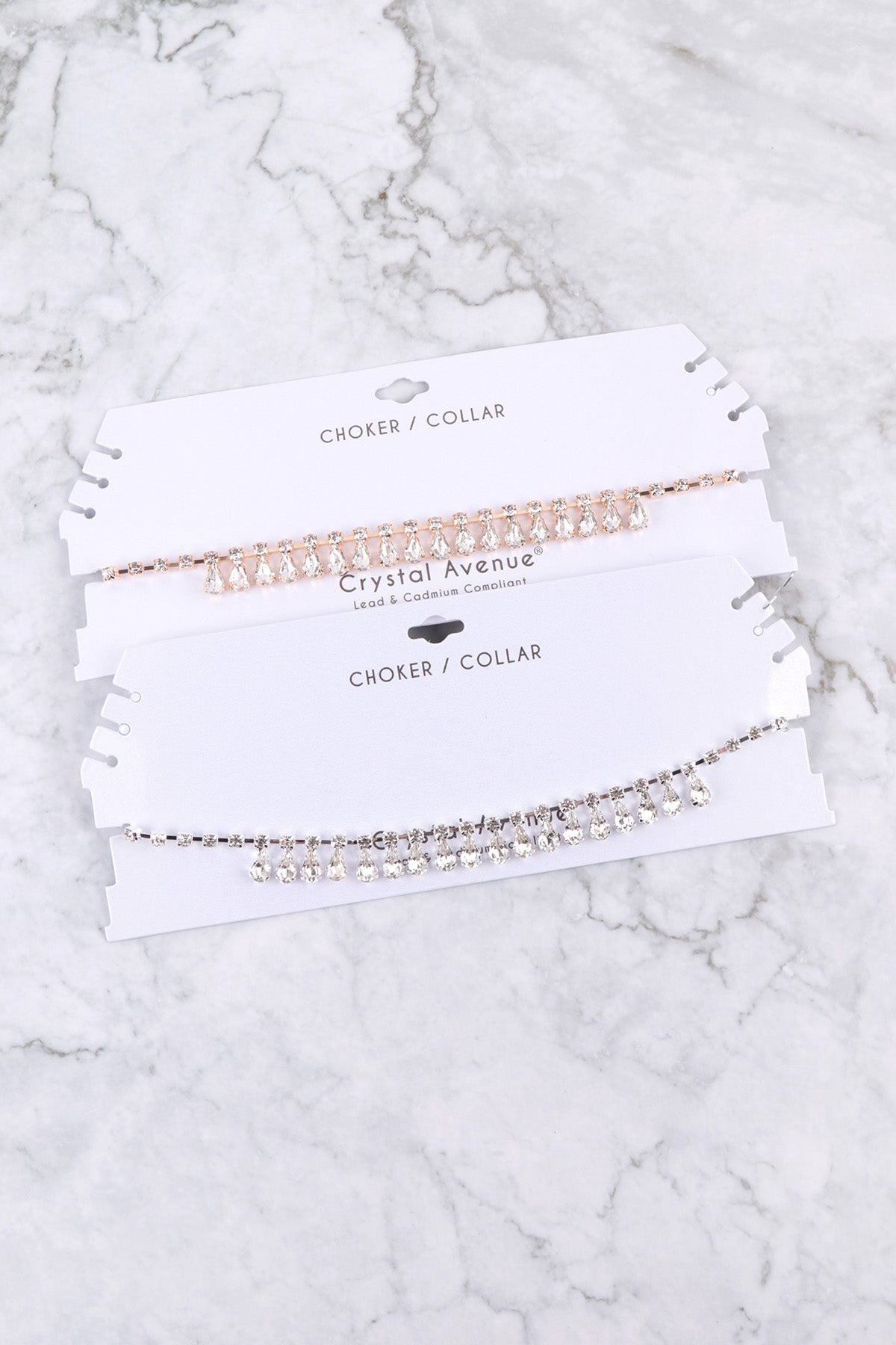 Teardrop Rhinestone Station Choker Necklace