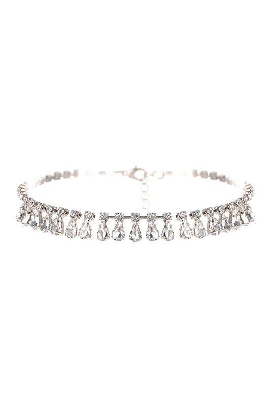 Teardrop Rhinestone Station Choker Necklace