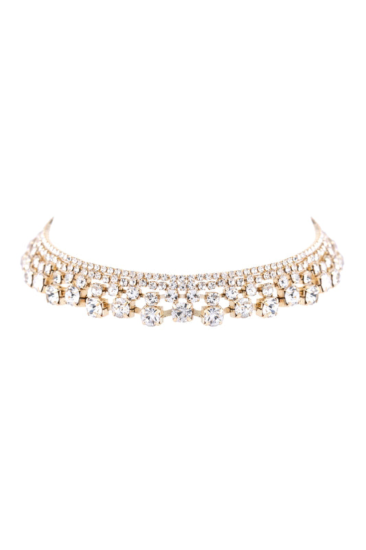 Rhinestone 4 Line Gradual Choker Necklace