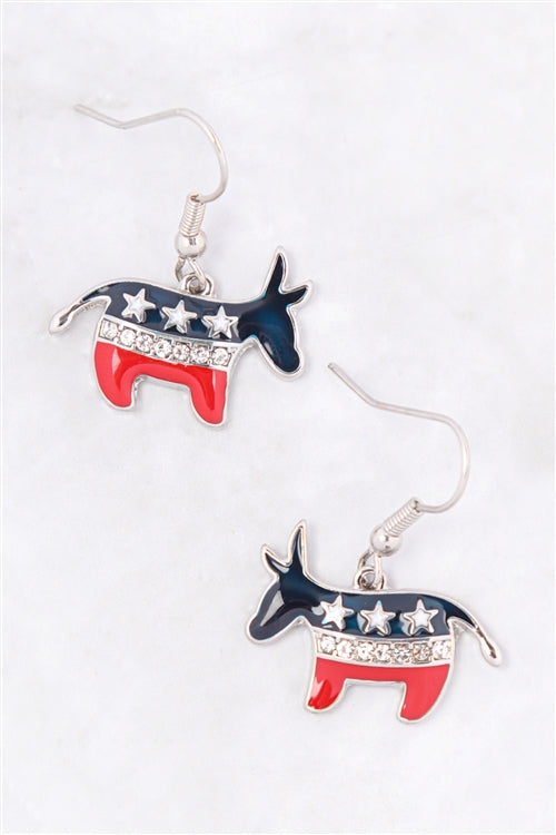 USA Flag Accent Democrats Donkey Crystal Silver