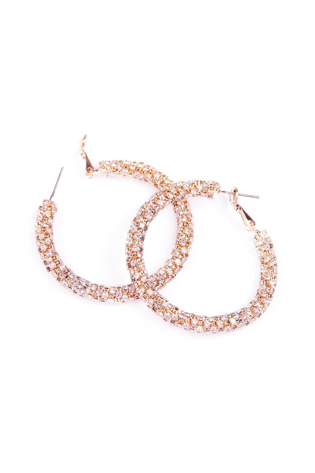 Rhinestone 45MM Tube Stone Hoop Earrings Crystal Rose Gold