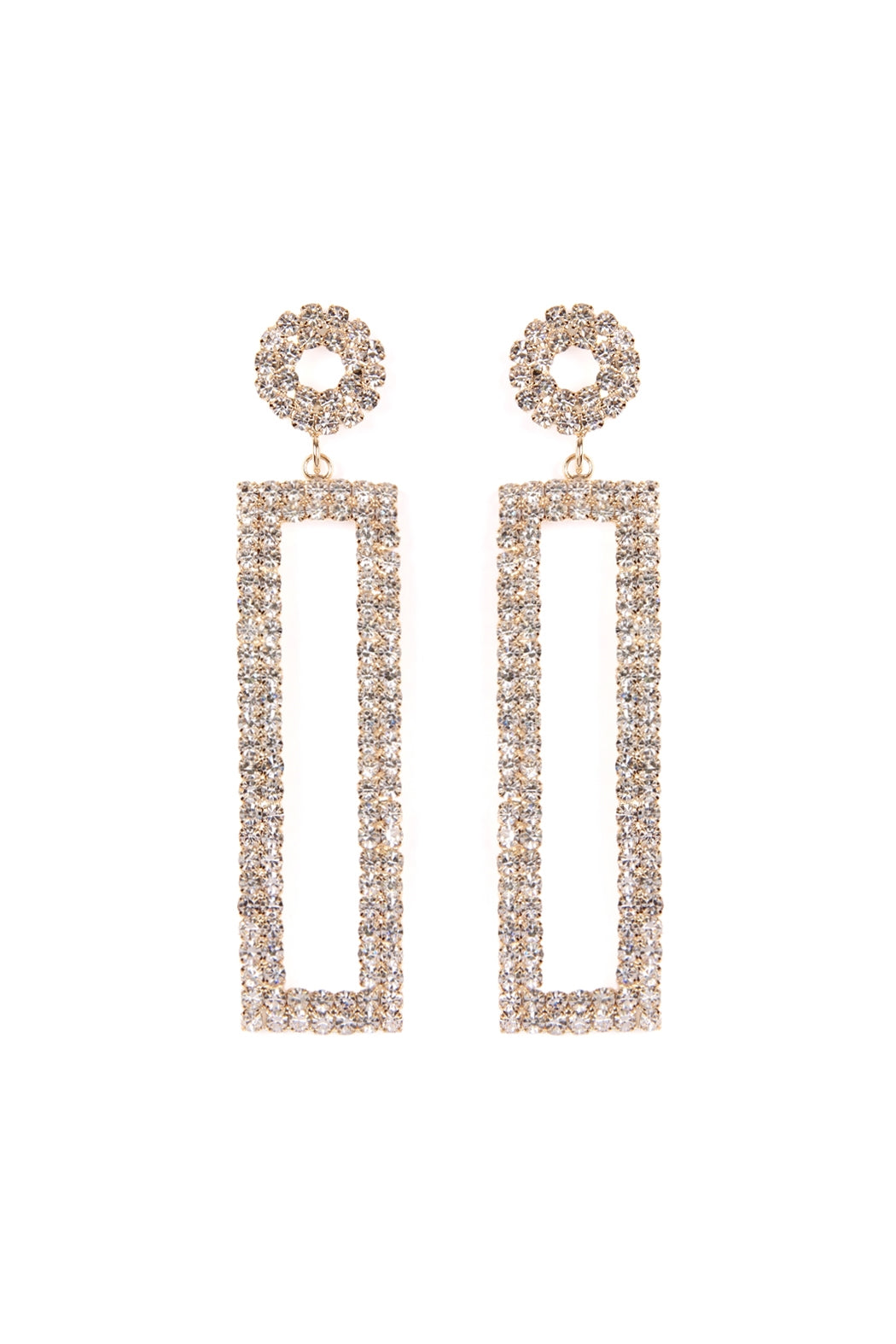 Rhinestone Rectangle Drop Earrings Crystal Gold