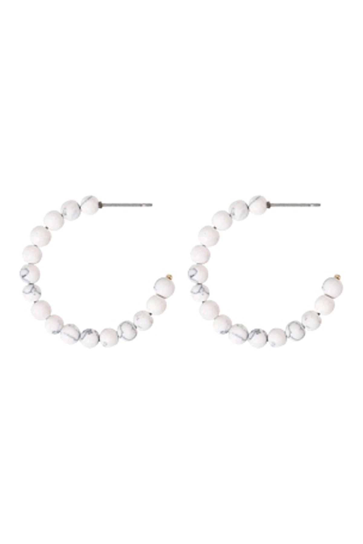 Natural Bead Drop Hoop Earrings White