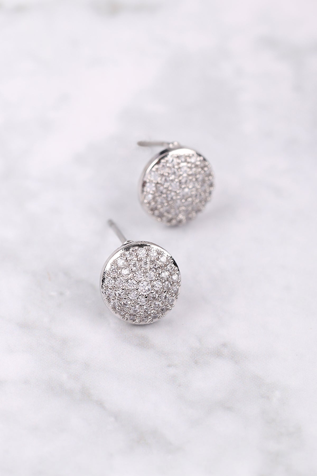 Cubic Zirconia Pave Round Shape Stud Earrings