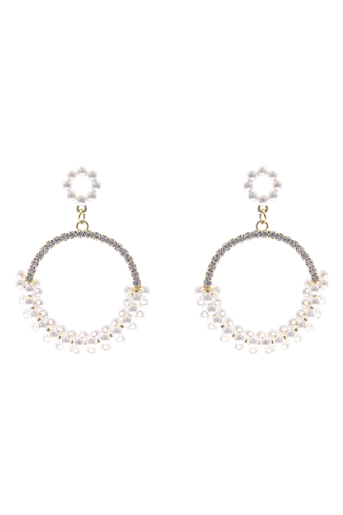 Embelished Wrapped Pearl Round Drop Earrings White Gold