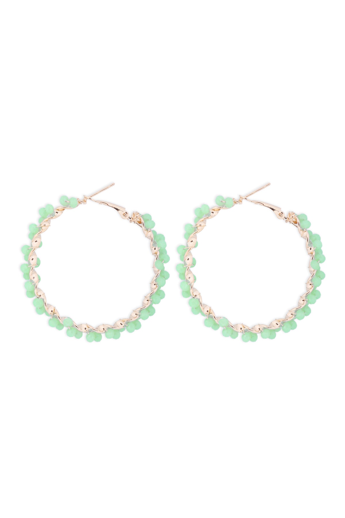 Wired Glass Beads Wrap Hoop Earrings Green