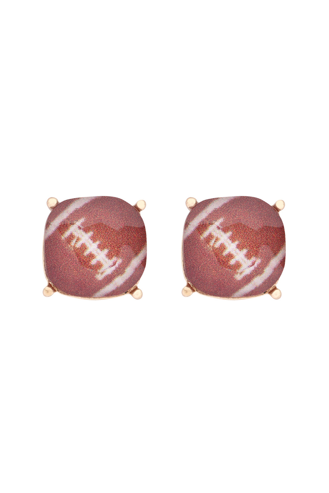 Sports Cushion Cut Football Stud Earrings Gold