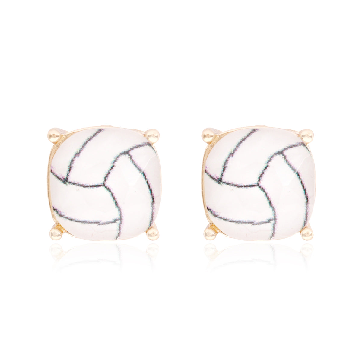 Sports Cushion Cut Volleyball Stud Earrings Gold