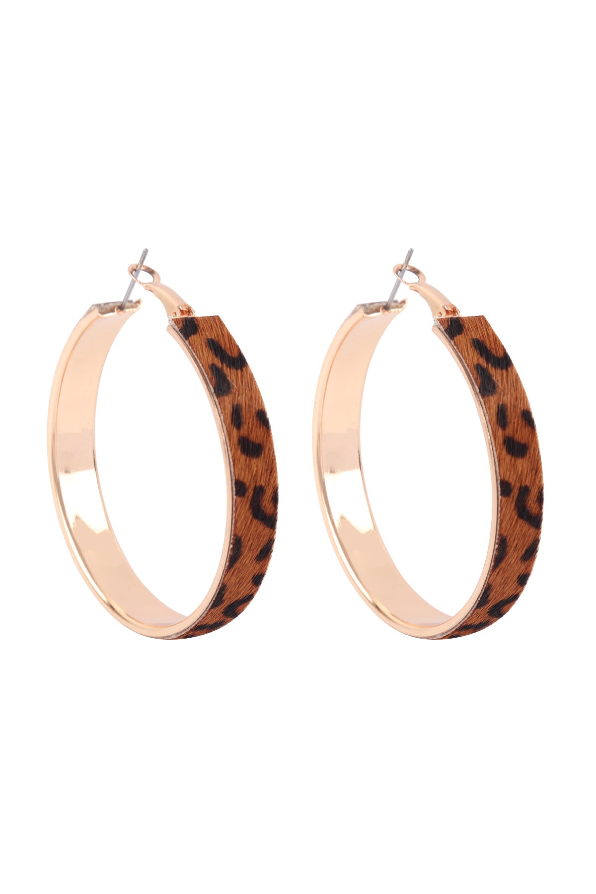 Leopard Print Hoop Earrings Gold Brown