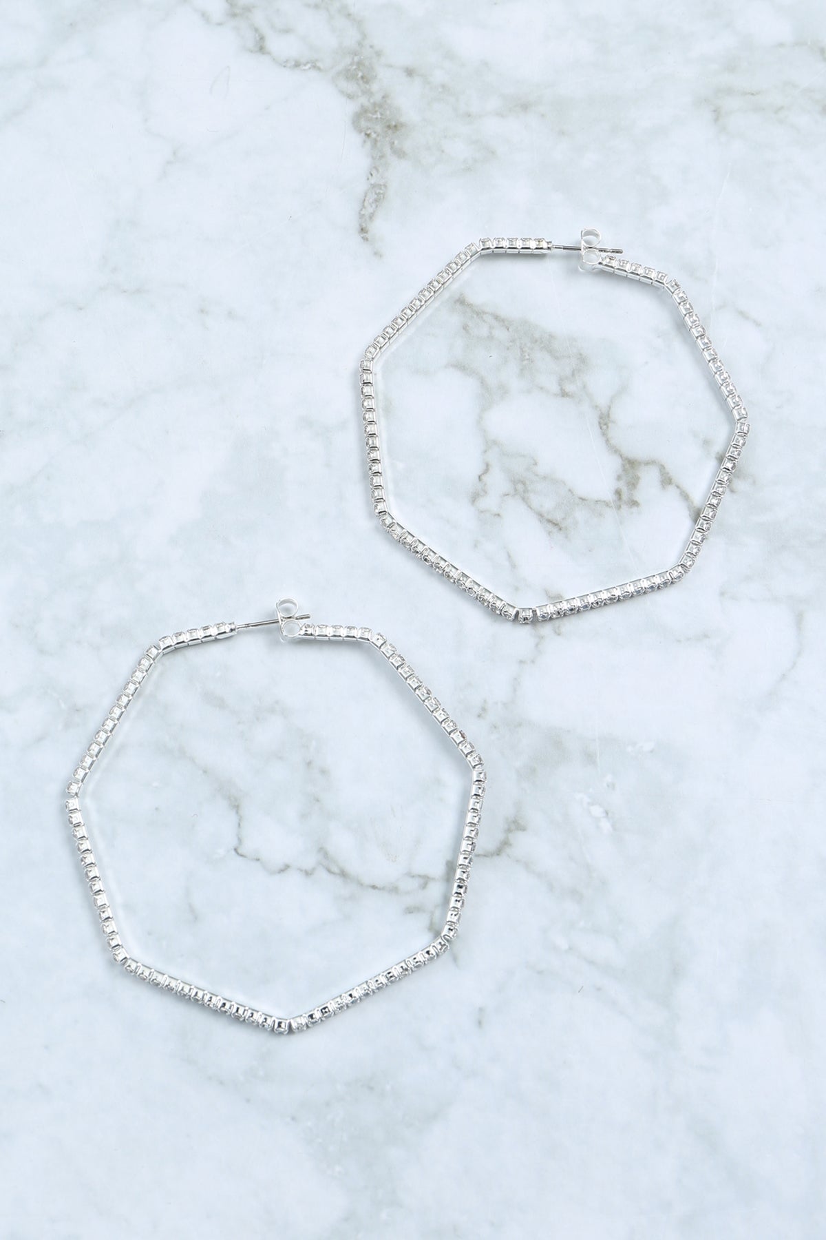 60mm Heptagonal Wire Hoop Textured Earrings