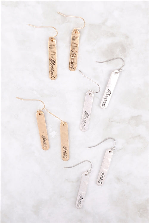 Faith Bar Drop Fish Hook Earrings Matte Gold