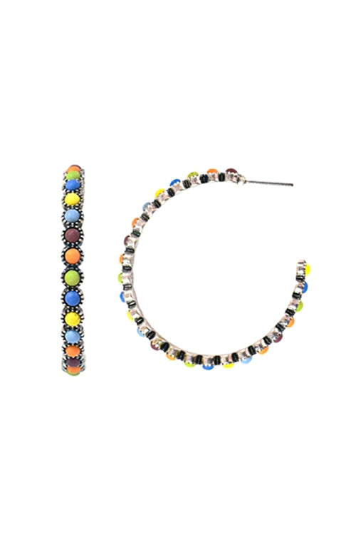 Burnish Silver Hoop Natural Stone Hoop Earrings Multicolor