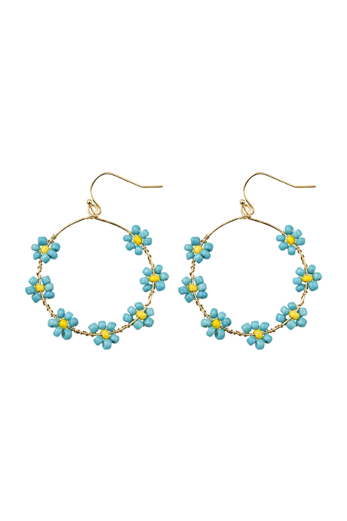 Flower Bead Loop Fish Hook Earrings Turquoise