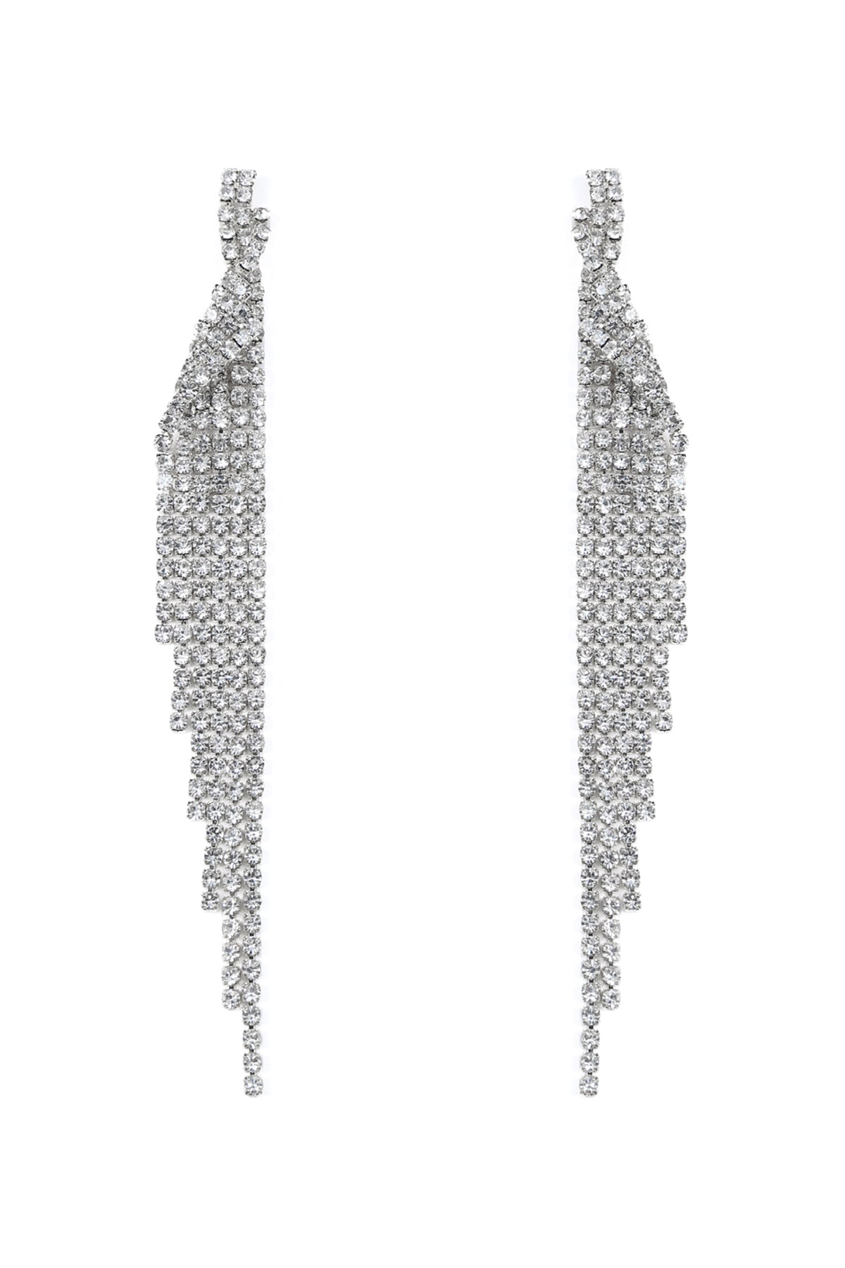 Rhinestone Wing Tassel Drop Earrings Crystal Silver