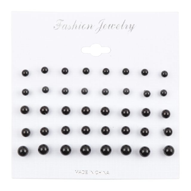 Multi Size Black And Cream Ball Stud Earring Set
