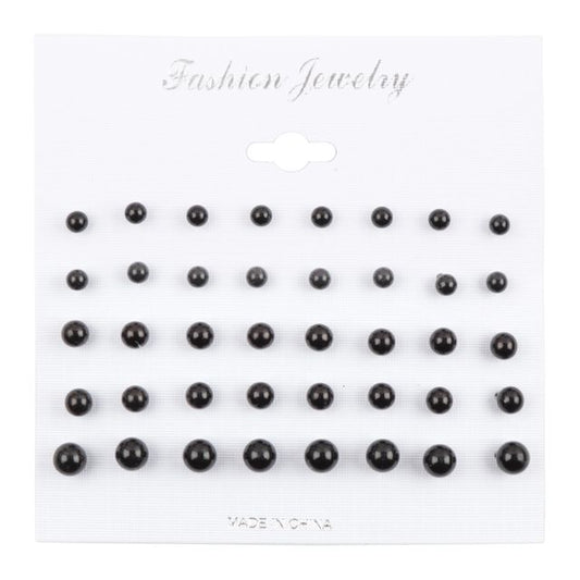Multi Size Black And Cream Ball Stud Earring Set