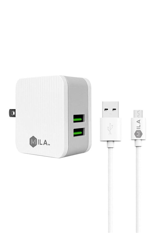 Mila / 2.4A Dual-USB Home Wall Charger With Micro USB Cable V9