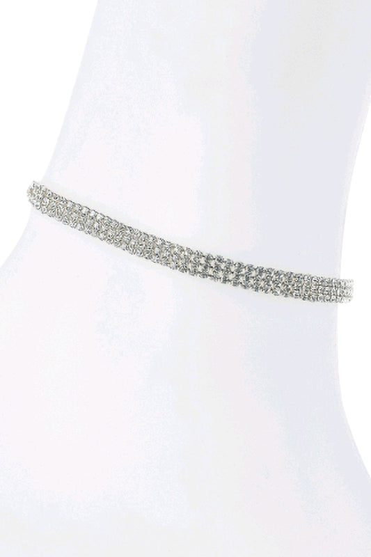 2mm Rhinestone 3 Line Anklet