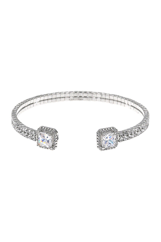Rhinestone Square Cubic Zirconia 2 Line Cuff Bracelet