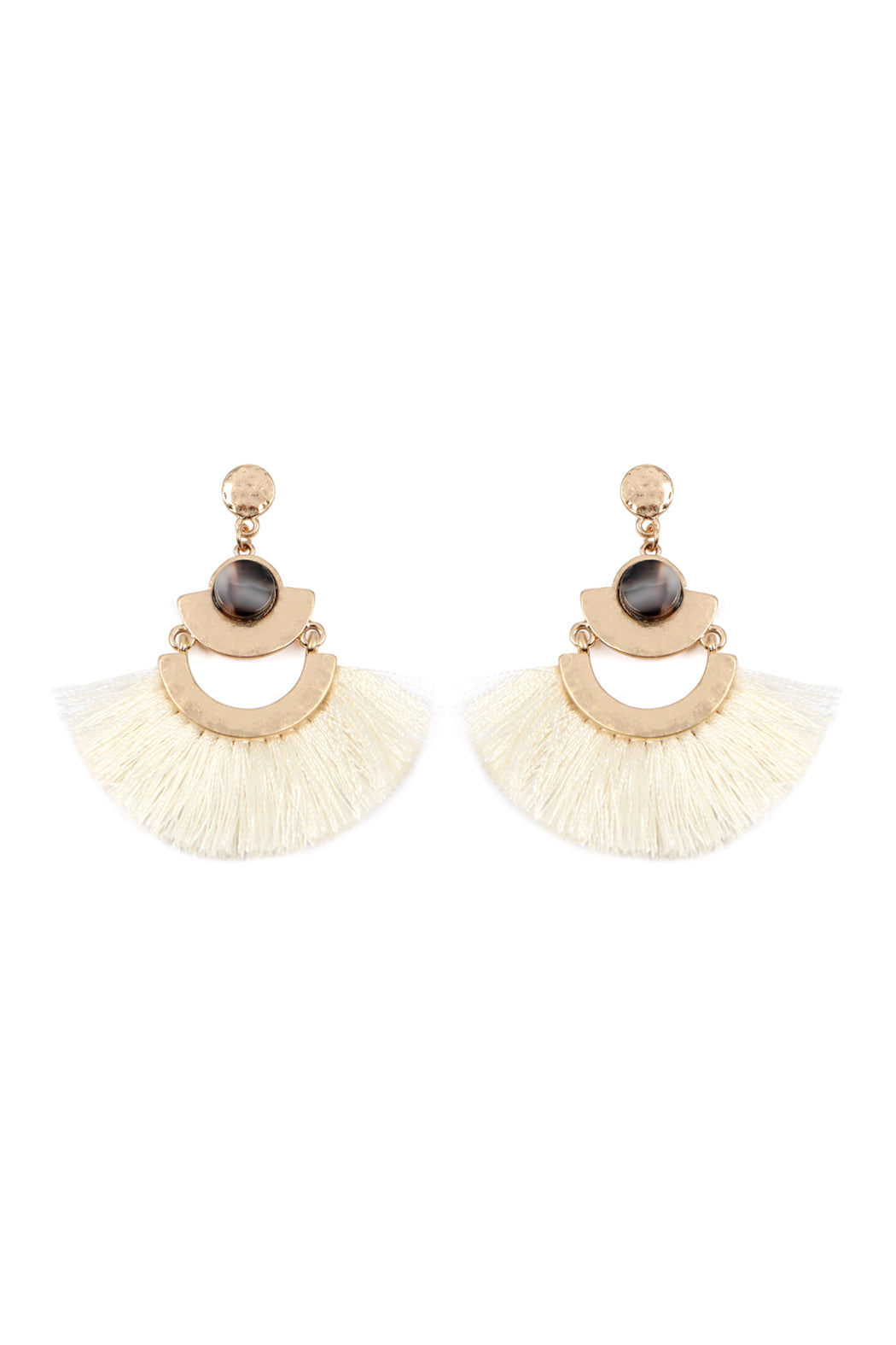 Dangling Tassel Fan Drop Earrings Ivory