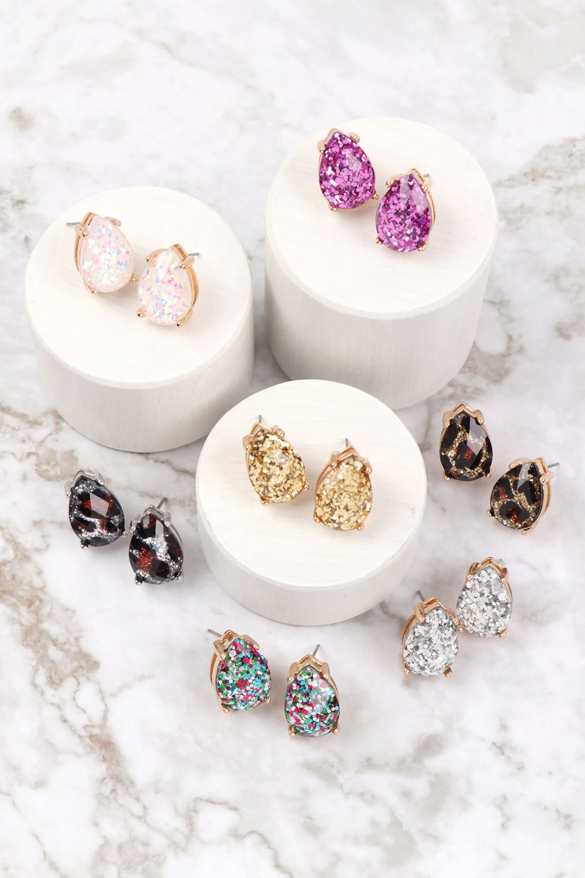 Glitter Epoxy Teardrop Post Earrings