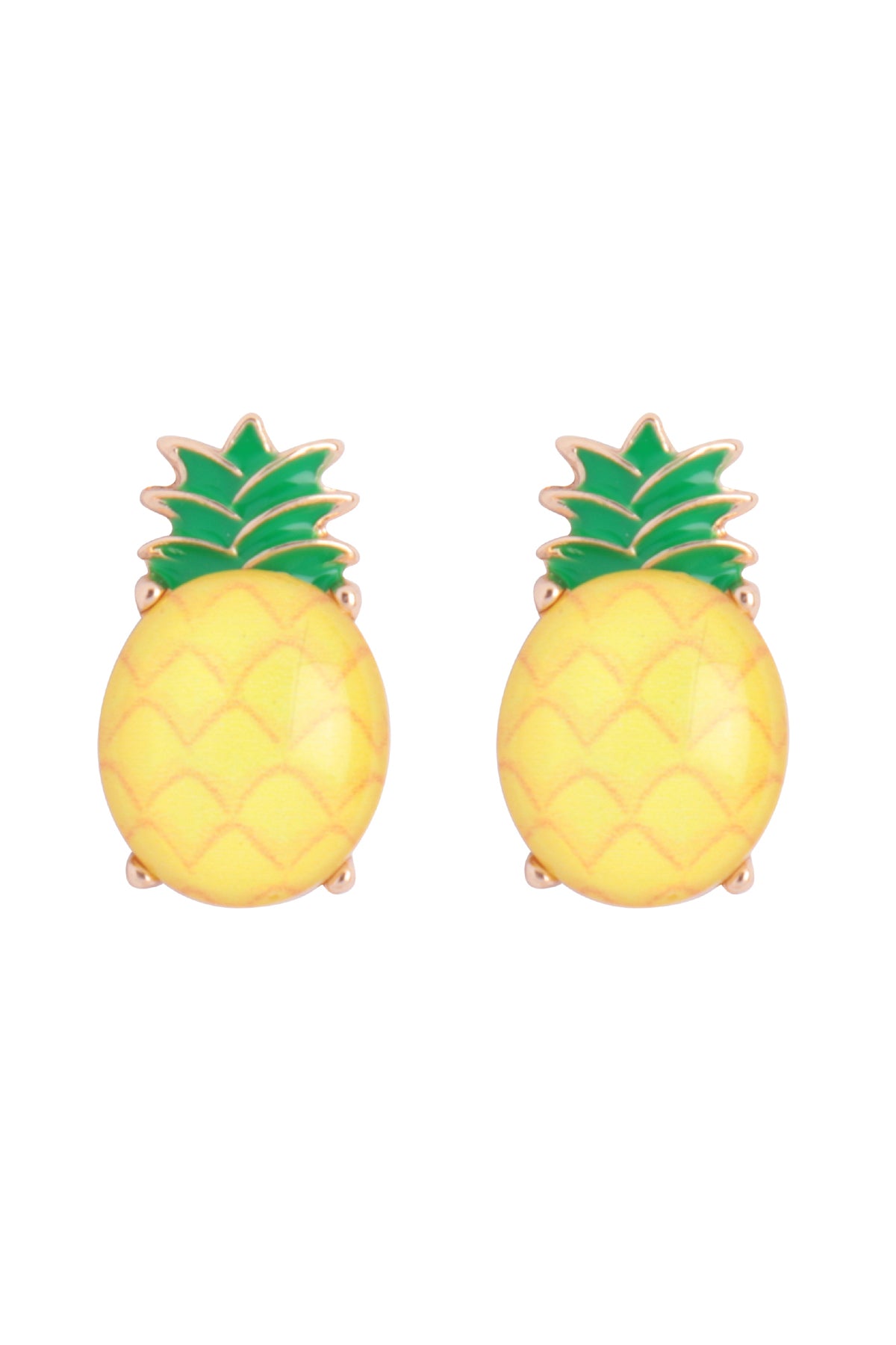 Pineapple Print Epoxy Tropical Fruits Stud Earrings Yellow