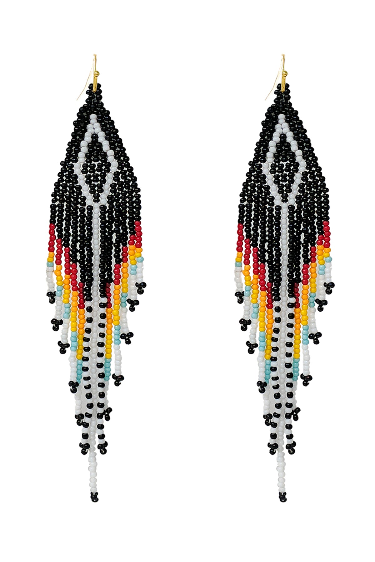 Western Aztec Boho Diamond Shape Fringe Seed Beed Earrings