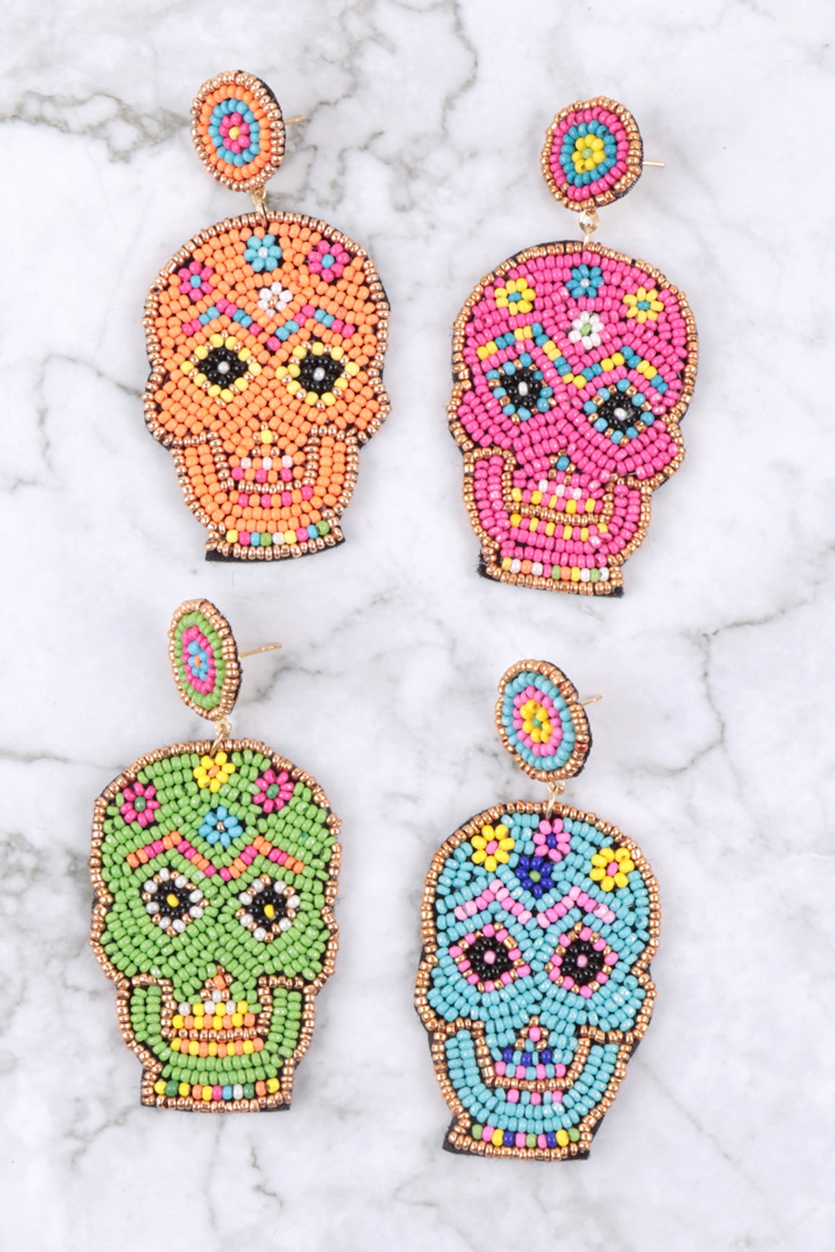 Sugar Skull Seed Pattern Dangle Post Earrings
