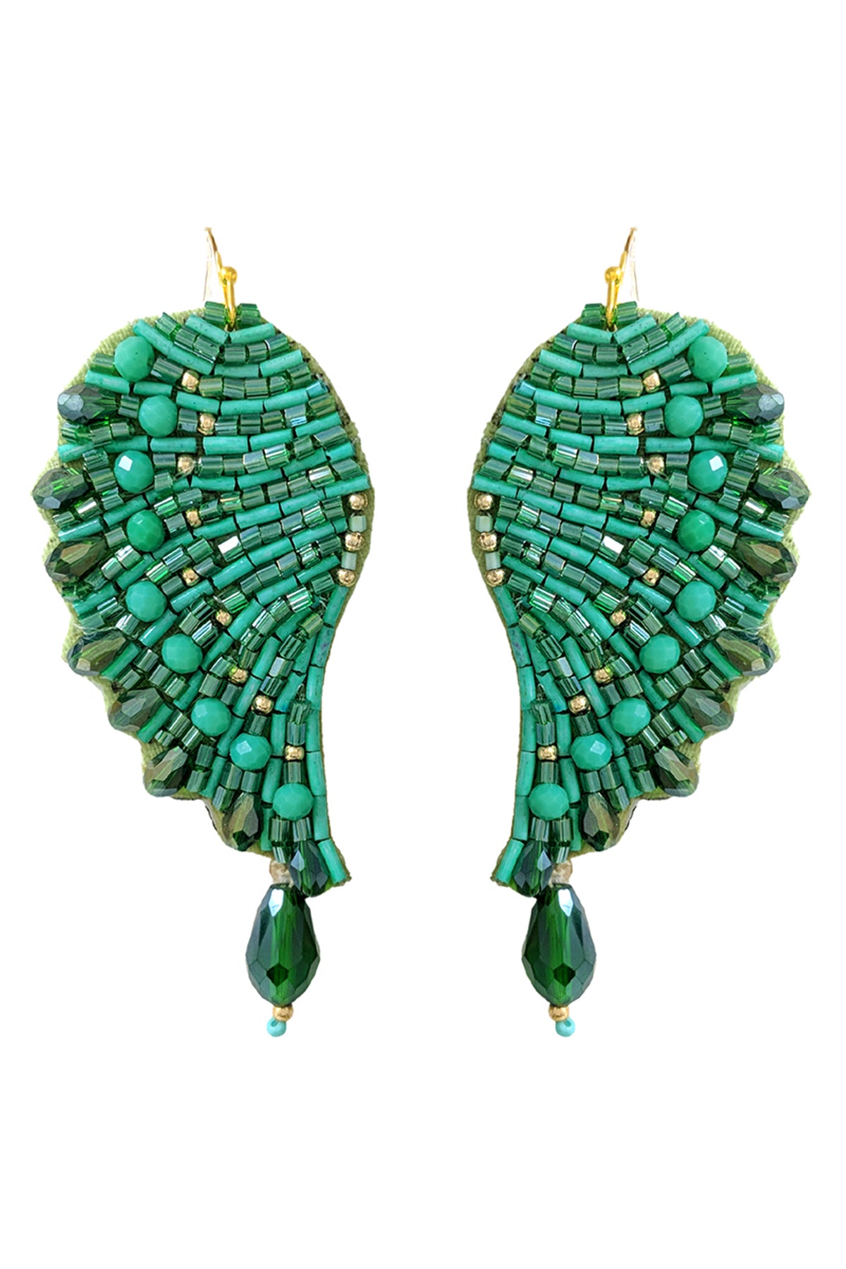 Wings Seed Bead W/ Rhinestone Earrings Green Multi