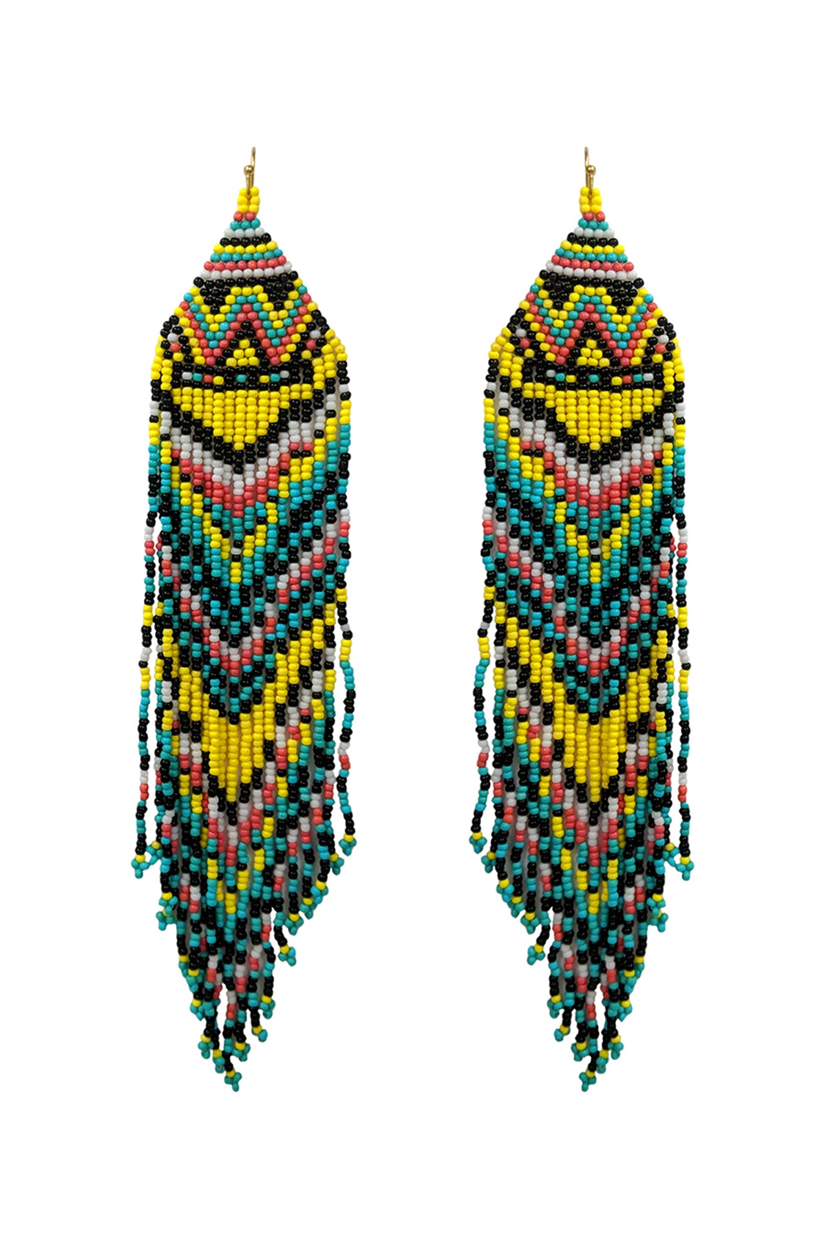 Western Style Aztec Seed Bead Fringe Drop Earrings Multicolor
