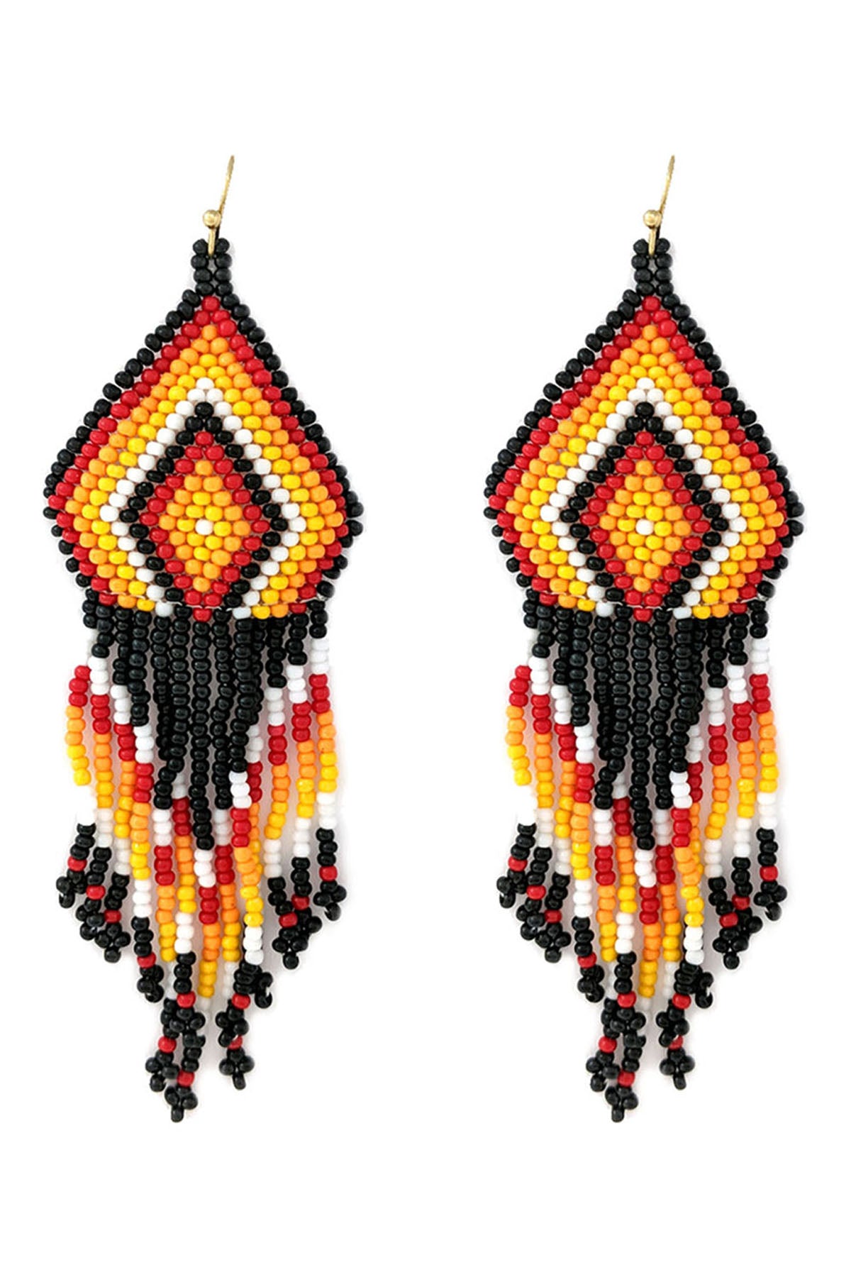 Western Seed Bead Geometric Fringe Earrings Black