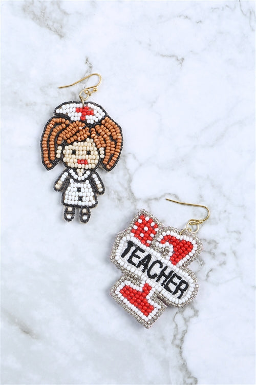 Nurse's Day Pattern Seed Bead Drop Earrings Multicolor