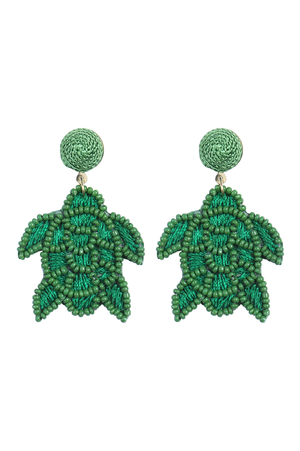 Sea Turtle Seed Bead Post Drop Earrings Green