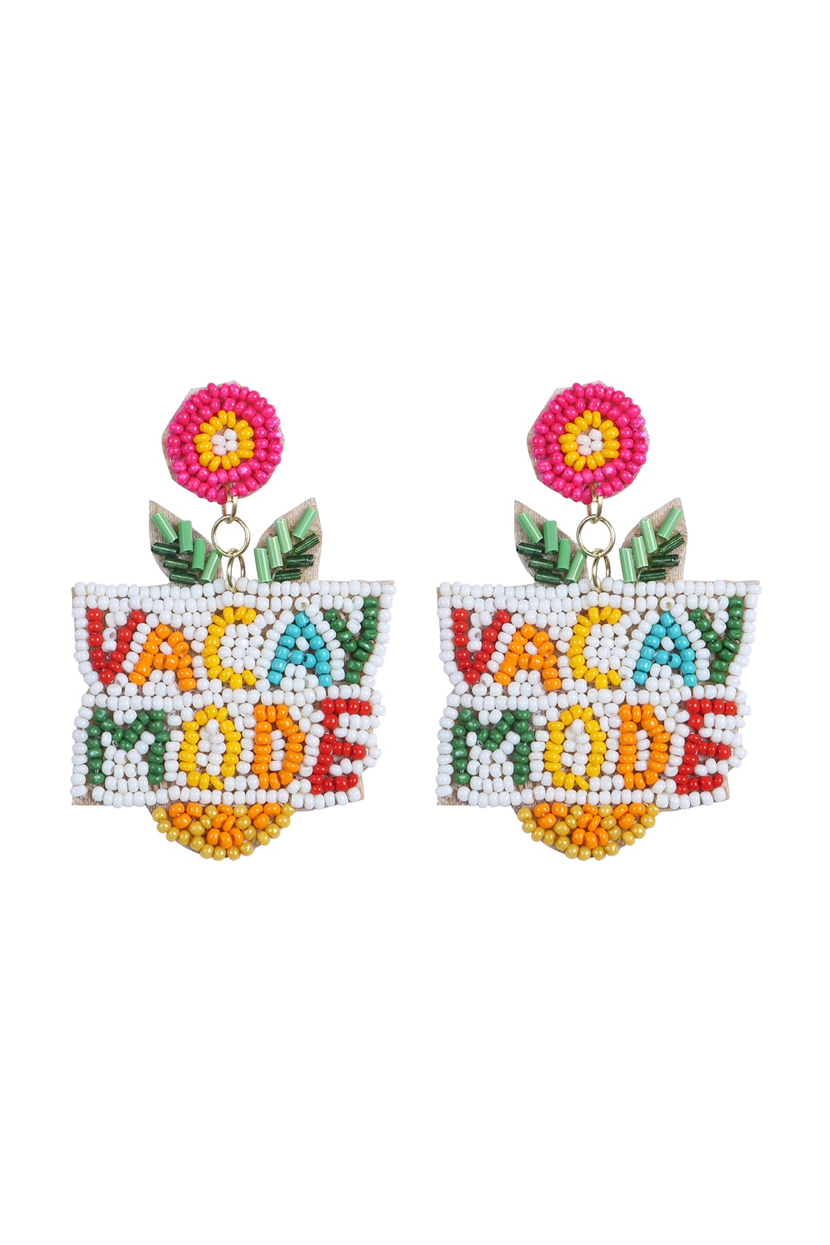 Vacay Mode Pineapple Seed Bead Dangle Earrings Multicolor