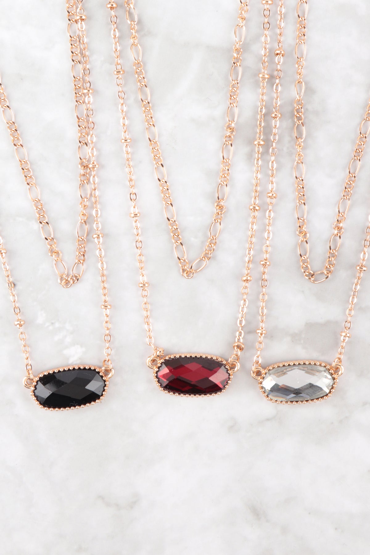Oval Epoxy Charm Layered Necklace
