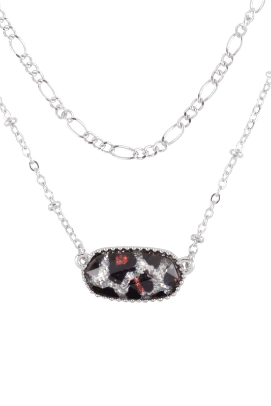 Oval Epoxy Charm Layered Necklace