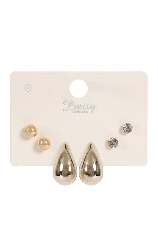 3 Pair Ccb Pearl Rhinestone Assorted Color Earrings