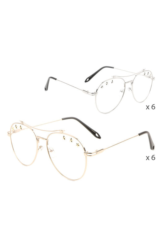 Star Studded Clear Lens Aviators Wholesale Glasses