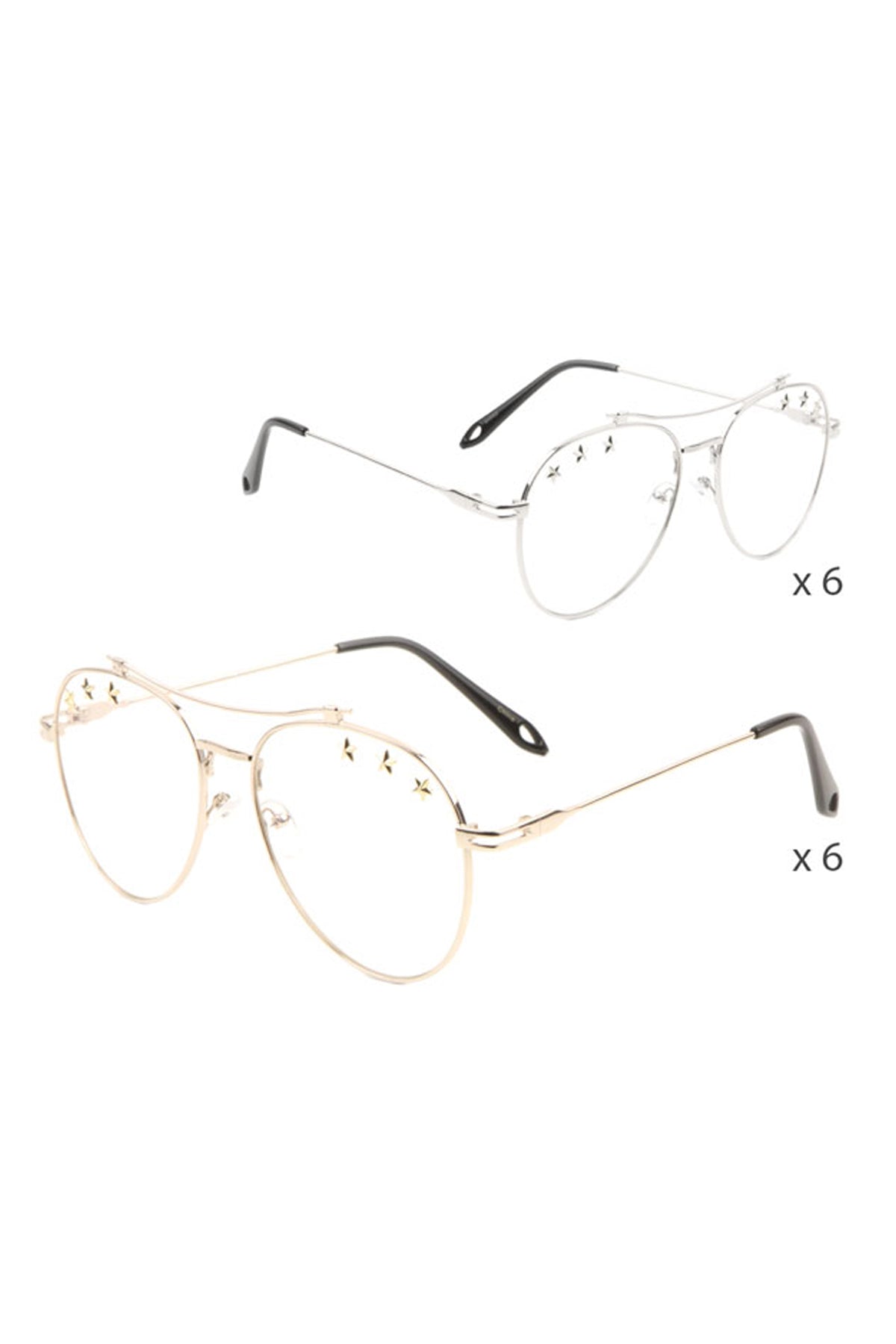 Star Studded Clear Lens Aviators Wholesale Glasses