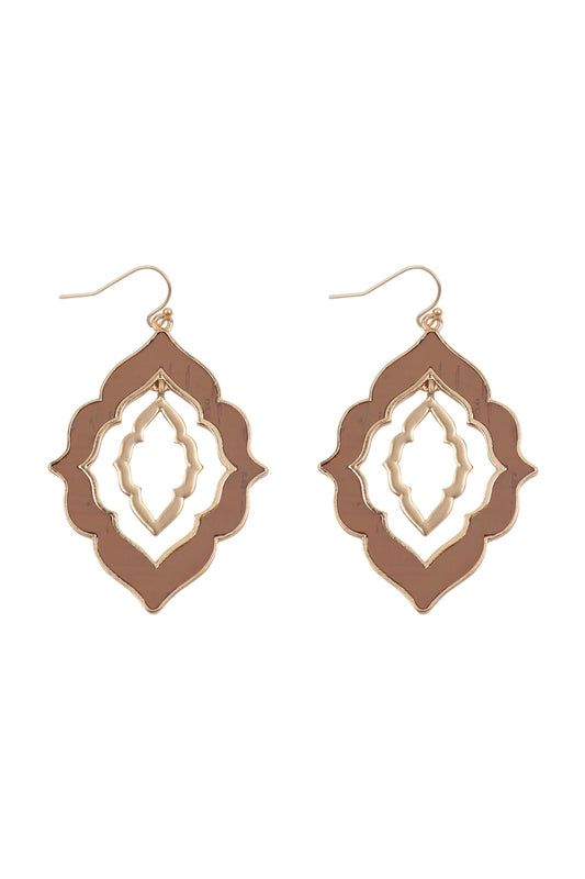 Moroccan Shape Cast Cork Link Hook Earrings
