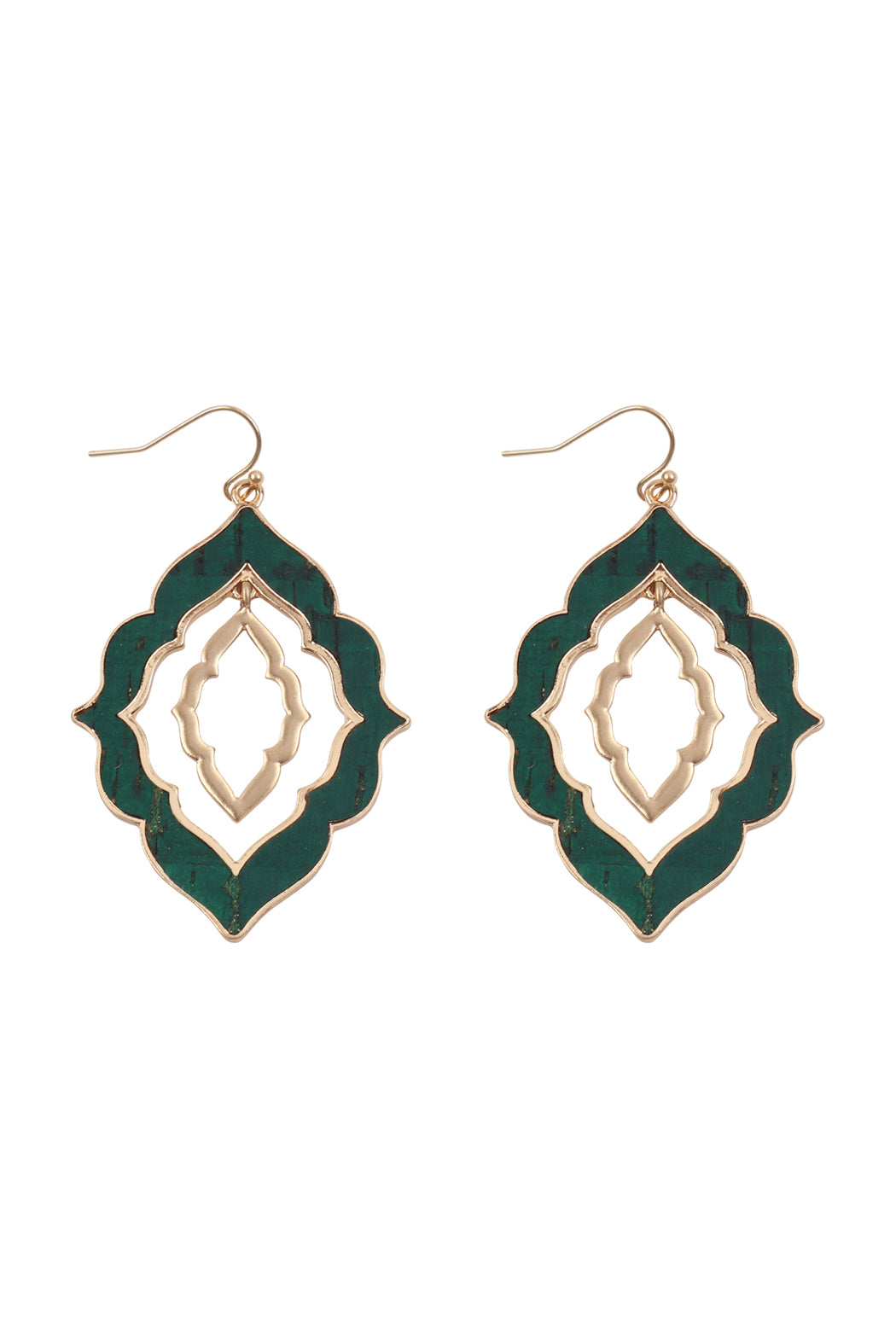 Moroccan Shape Cast Cork Link Hook Earrings