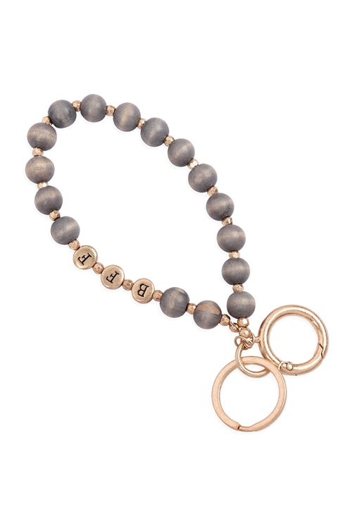 "BFF" With Wood Bead Keychain Bracelet