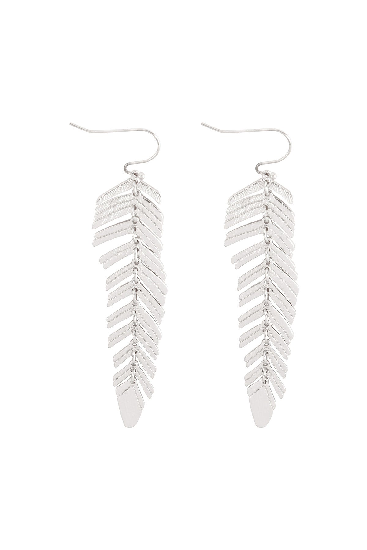 2" Feather Shaped Metal Hook Earrings Silver/1PC