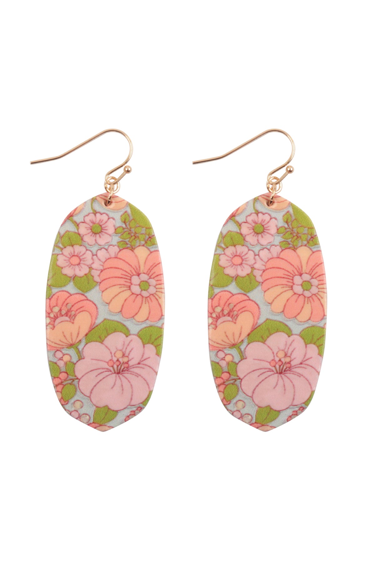 Flower Hex Print Wood Drop Earrings Pink